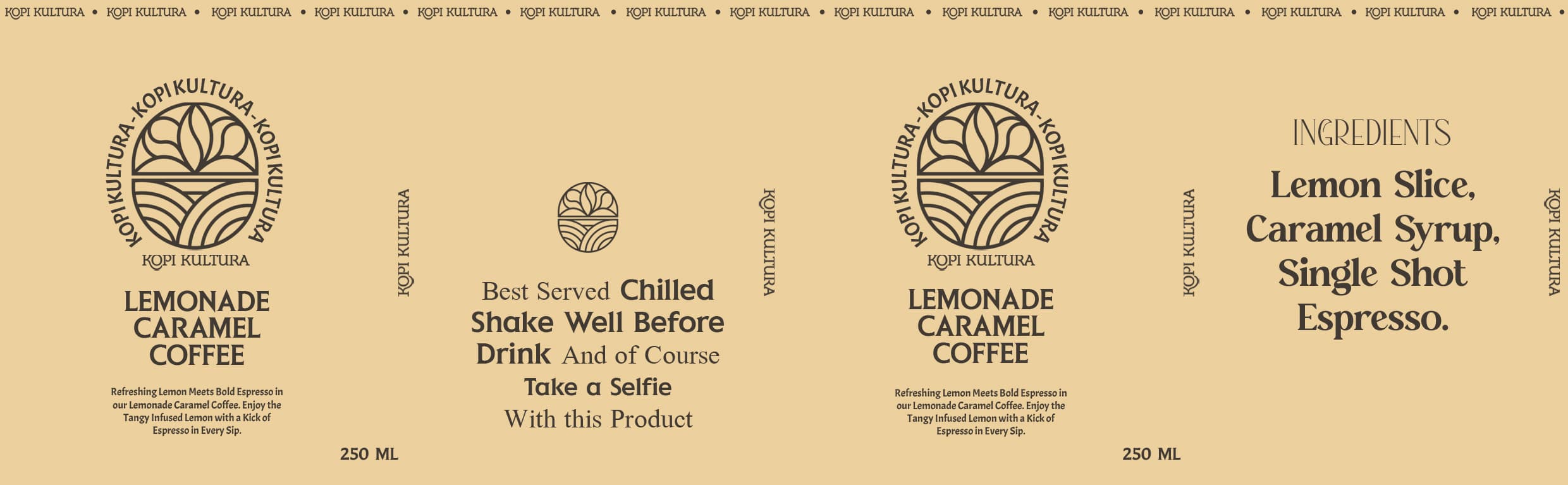 Desain label kaleng Kopi Kultura — Lemonade Caramel Coffee, colorway kraft