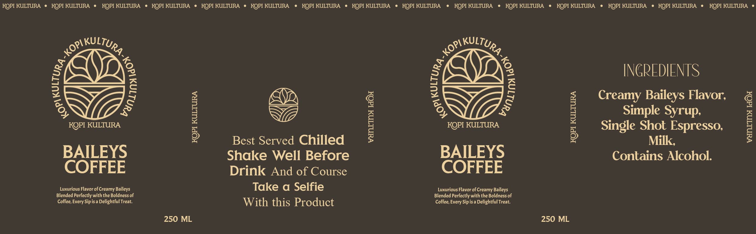 Desain label kaleng Kopi Kultura — Baileys Coffee, colorway espresso